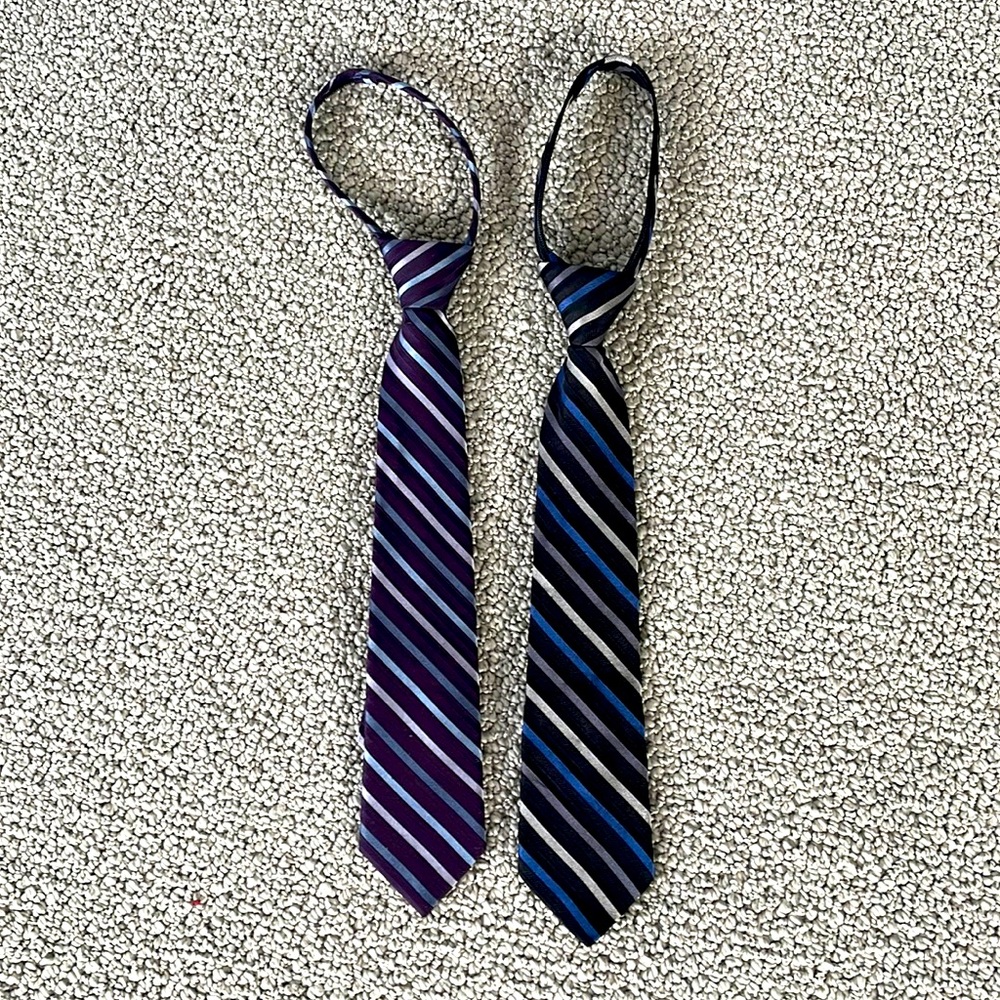 Calvin Klein Boys Ties (2). Adjustable with zipper. Black/ blue & purple